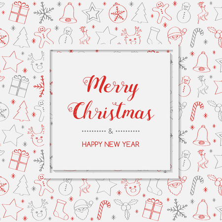 Concept of Christmas card with hand drawn ornaments. Vector.のイラスト素材