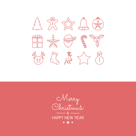 Christmas card in retro style with hand drawn elements. Vector.のイラスト素材