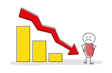 Funny businessman showing column graph. Vector.のイラスト素材