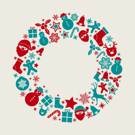 Christmas wreath with decoration and festive elements. Vector.のイラスト素材