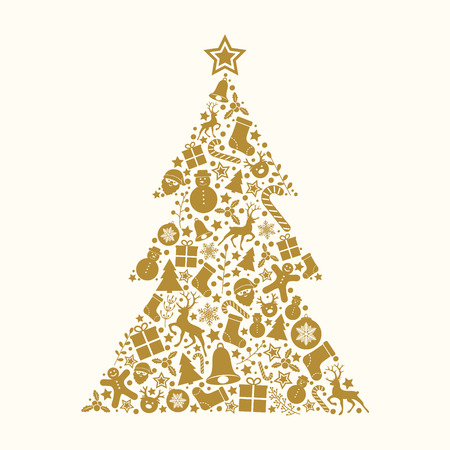 Background with Christmas tree and icons. Vector.のイラスト素材