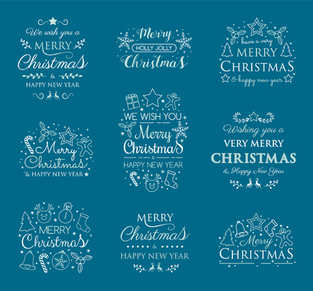 Collection of Christmas calligraphy with decorations. Vector.のイラスト素材