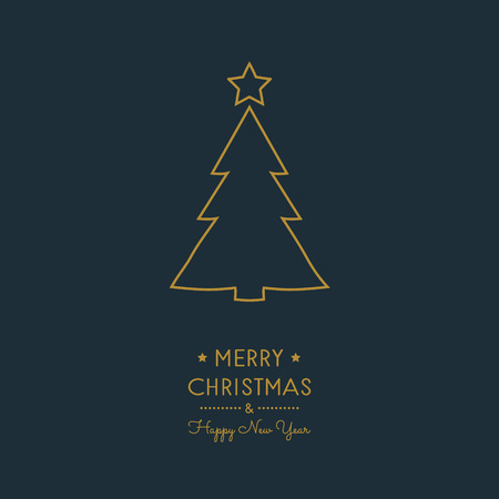 Merry Christmas and Happy New Year - card with hand drawn tree. Vector.のイラスト素材