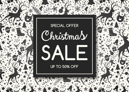 Christmas Sale - colorful background with reindeers. Vectorのイラスト素材