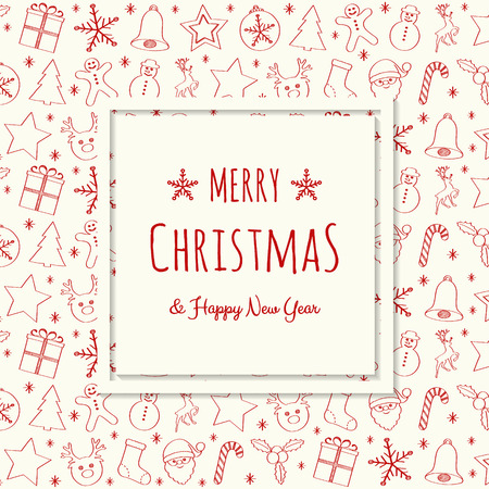 Concept of Christmas card with hand drawn ornaments. Vector.のイラスト素材