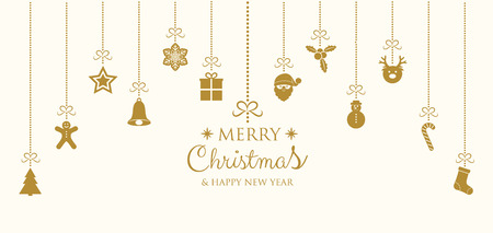 Merry Christmas and Happy New Year - banner with ornaments. Vector.のイラスト素材