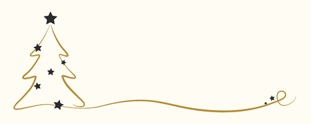 Merry Christmas and Happy New Year - banner with hand drawn tree and copyspace. Vector.のイラスト素材