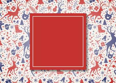 Merry Christmas and Happy New Year - layout of greeting card with festive ornaments. Vector.のイラスト素材