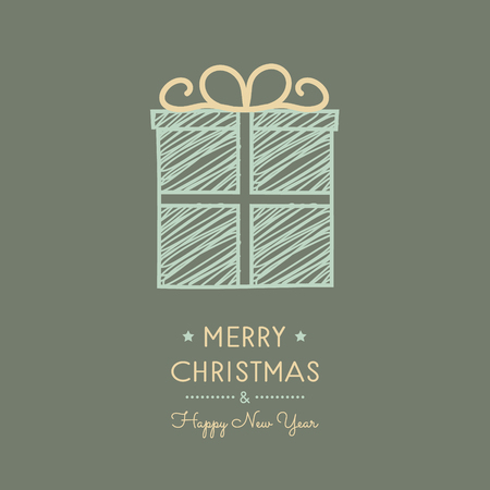 Christmas card in retro style with hand drawn present. Vector.のイラスト素材