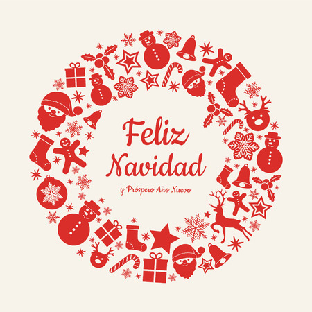 Feliz Navidad y Prospero Ano Nuevo - spanish Christmas wishes. Vector.のイラスト素材