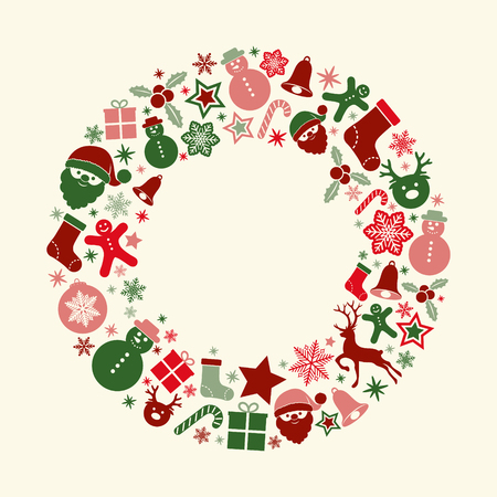 Merry Christmas and Happy New Year - template of card with decorations. Vector.のイラスト素材