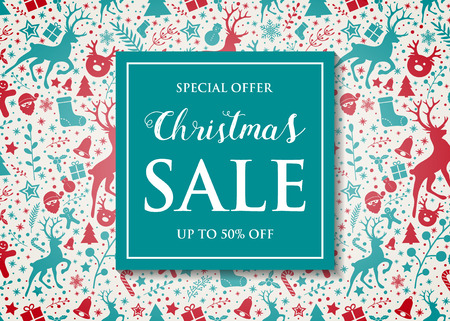 Design of Christmas Sale banner with reindeers. Vectorのイラスト素材