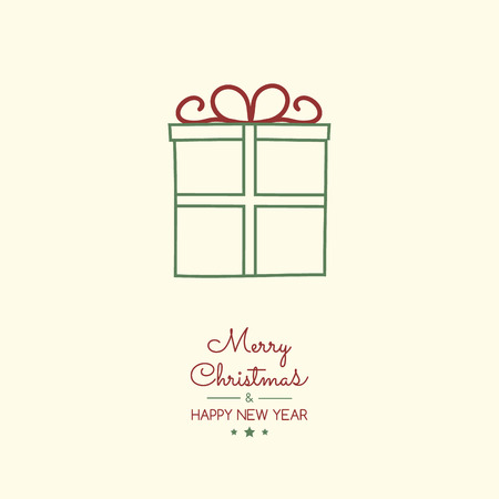 Merry Christmas and Happy New Year - card with hand drawn gift. Vector.のイラスト素材