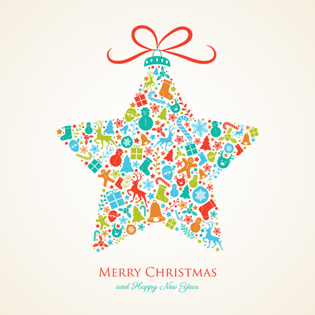 Christmas greeting card with decorative Christmas ball. Vector.のイラスト素材