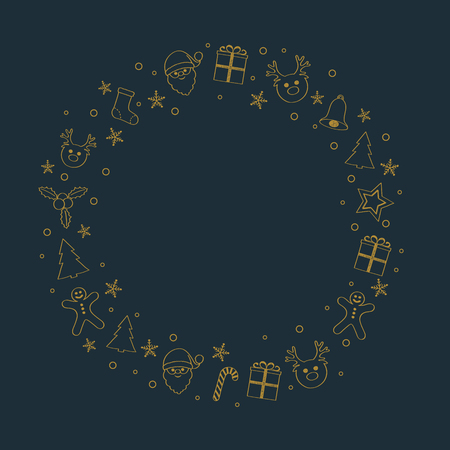 Merry Christmas and Happy New Year - layout of greeting card with festive ornaments. Vector.のイラスト素材
