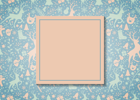 Christmas card in retro style with festive elements and copyspace. Vector.のイラスト素材