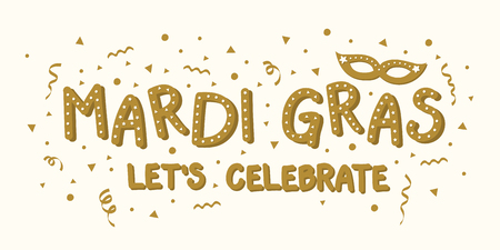 Concept of  Mardi Gras Carnival typography with hand drawn decorations. Vectorのイラスト素材