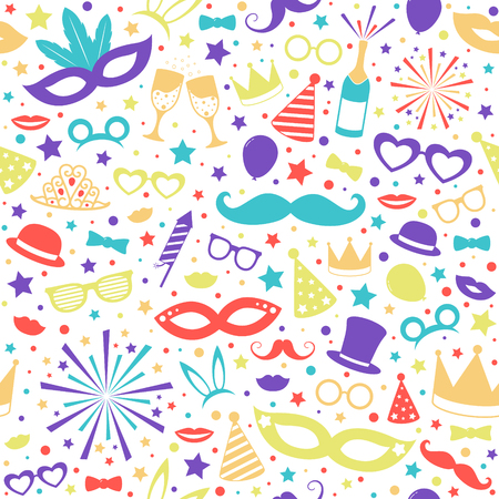 Photobooth, birthday or carnival party background with funny elements. Vectorのイラスト素材