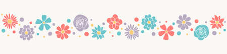 Colourful banner with hand drawn flowers. Design of panoramic header. Motherâs Day, Womenâs Day and Valentineâs Day decoration. Vectorのイラスト素材