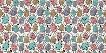Easter texture with cute colorful eggs. Vector