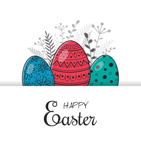 Concept of an Easter greeting card with hand drawn eggs. Vectorのイラスト素材