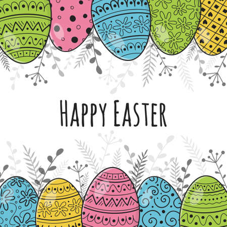 Concept of an Easter greeting card with hand drawn eggs. Vectorのイラスト素材