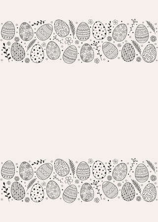 Easter background with hand drawn painted eggs. Vectorのイラスト素材