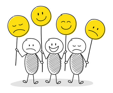 Group of hand drawn cartoon stickman with emoticons. Vectorのイラスト素材