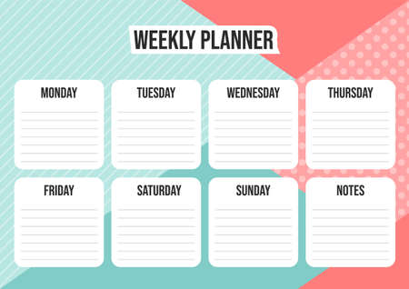Weekly planner template with daily plans and notes on abstract geometrical background. Vectorのイラスト素材