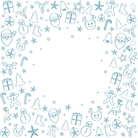 Vintage Christmas background with garland and decorations. Vector.のイラスト素材