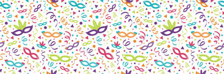 Carnaval Party seamless texture with colorful masks and serpentines. Vectorのイラスト素材