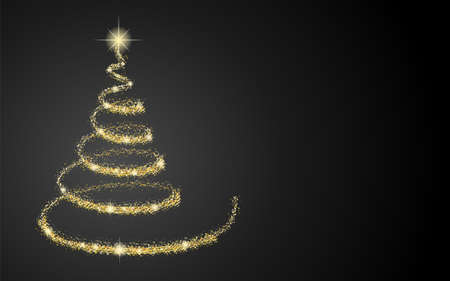 Shiny glittering Christmas tree on black background with copyspace.のイラスト素材