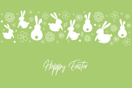 Easter bunnies and flowers. Greeting card. Vectorのイラスト素材