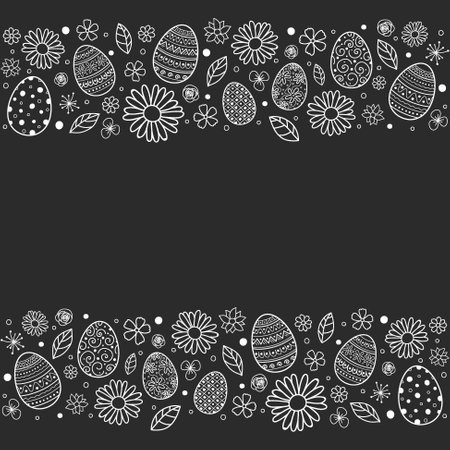 Simple Easter background with hand drawn eggs and flowers. Vectorのイラスト素材