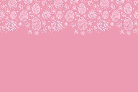 Concept of Easter background with hand drawn eggs and flowers. Vectorのイラスト素材