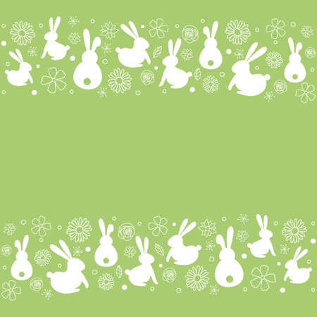 Bunnies and flowers on background with copyspace. Vectorのイラスト素材