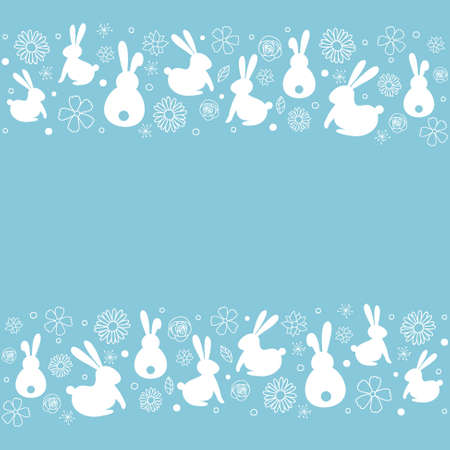 Simple Easter background with hand drawn bunnies and flowers. Vectorのイラスト素材