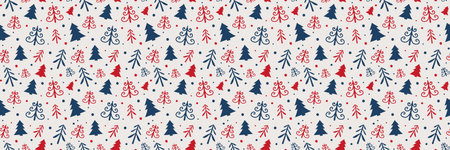 Christmas background with hand drawn trees. Xmas pattern. Vectorのイラスト素材