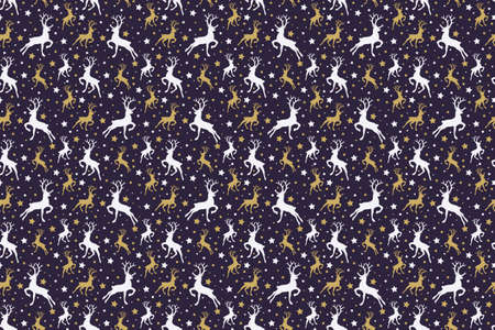 Christmas background with reindeers and stars. Xmas pattern. Vectorのイラスト素材