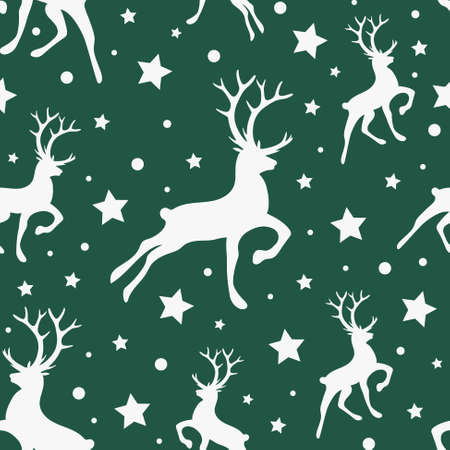 Christmas wrapping paper with reindeers and stars. Xmas background. Vectorのイラスト素材