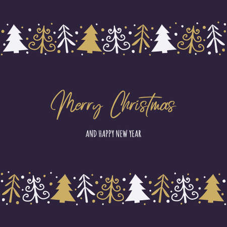 Christmas greeting card with hand drawn trees. Vectorのイラスト素材