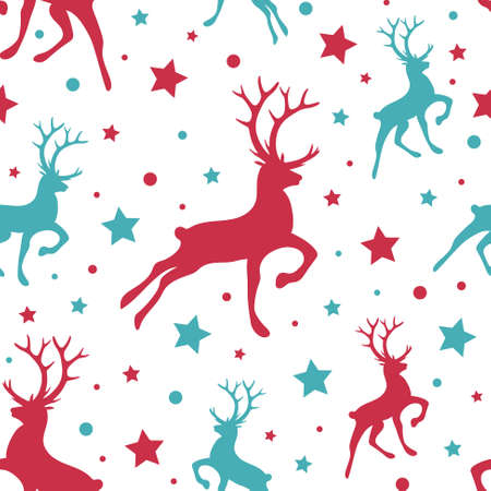 Christmas background with reindeers and stars. Xmas pattern. Vectorのイラスト素材