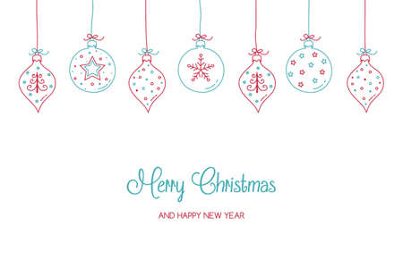 Christmas card with hand drawn balls and decorations. Vectorのイラスト素材