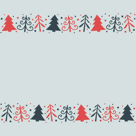 Design of hand drawn Christmas trees on background with copyspace. Vectorのイラスト素材