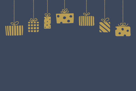 Empty card with hanging Christmas present boxes concept. Vectorのイラスト素材
