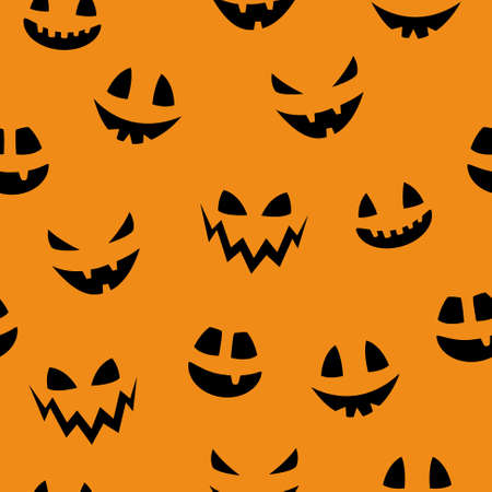 Halloween pattern with funny pumpkin lantern face. Vectorのイラスト素材