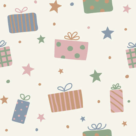 Concept of a seamless pattern with Christmas gift boxes. Xmas background. Vectorのイラスト素材
