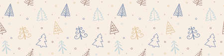 Christmas pattern with hand drawn trees. Panoramic header. Vectorのイラスト素材