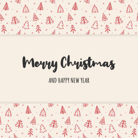 Christmas greeting card with hand drawn trees. Vectorのイラスト素材