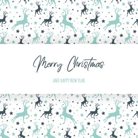 Christmas greeting card with silhouettes of reindeer and stars. Vectorのイラスト素材